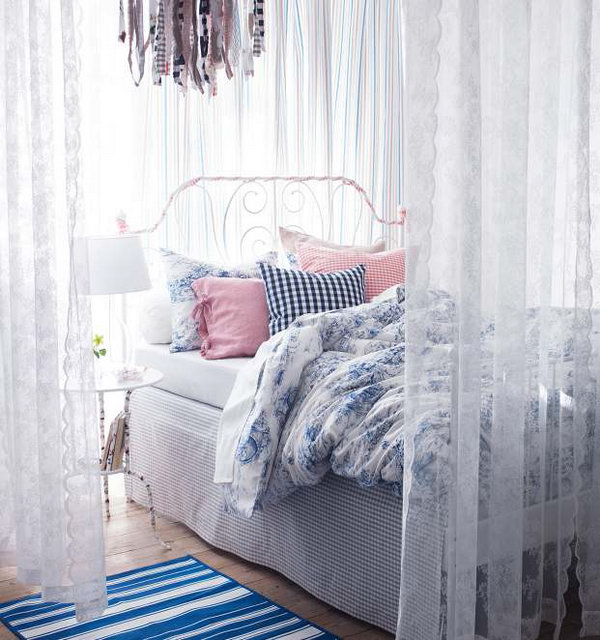 When we see this bedroom we feel pure and fresh with some bright colors like white, blue, pink etc. This design is ideal for girls.