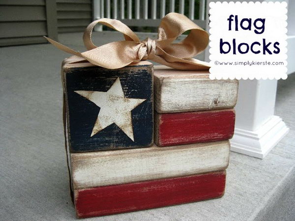 Flag blocks. Made from painted blocks of wood, this is a simple patriotic project. 