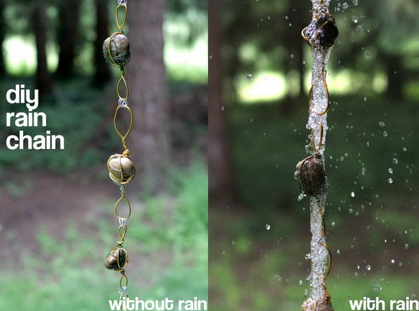 Wire-wrapped skirt rain chain. Not only do you make a good sound and improve the external appearance of your home, but you also channel water away from your home.