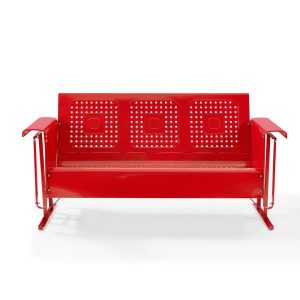 CROSLEY Bates 3-Person Red Metal Outdoor Glider CO1023-RE - The .