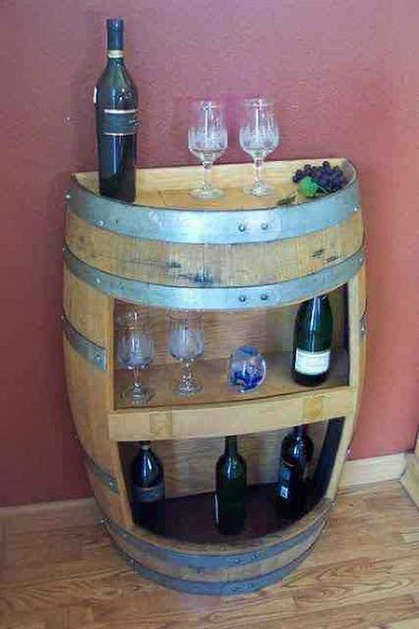 DIY Barrel Mini Bar. This mini wine bar is made from the old barrel. If you have a barrel in your garage, just take it out and create one of your own. 