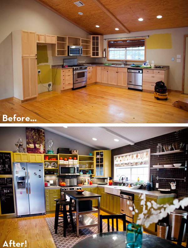 Before & After: A colorful DIY play kitchen! When you're ready to upgrade your old-fashioned oak cabinets and the 80s look in your kitchen. Check out this transition to a new, modern looking kitchen in this revelation. And that's really a feast for the eyes that plays on color. I love every detail in this kitchen and I am sure that this is a budget-friendly revision that is affordable.