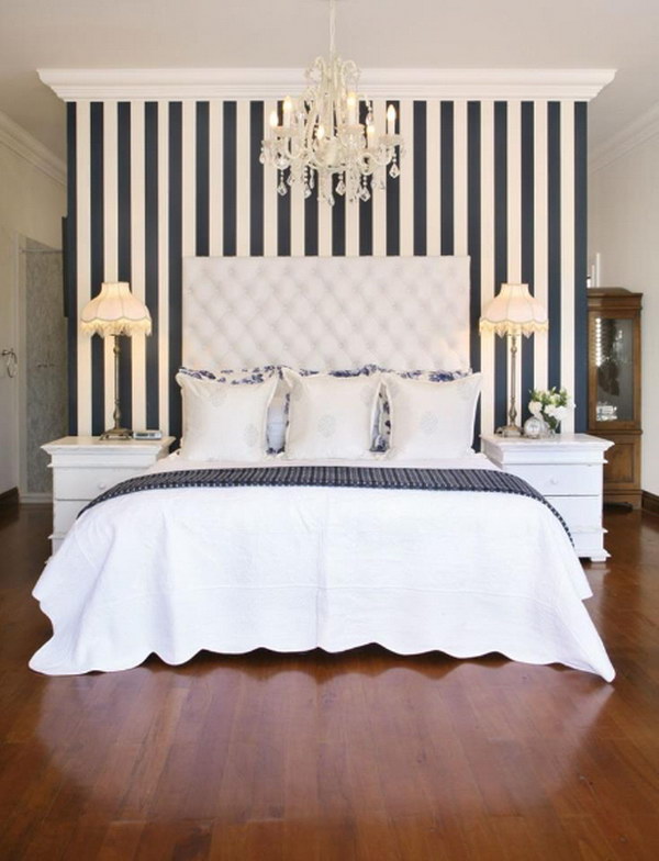 Black and white vertical stripes make a low ceiling look much higher. 