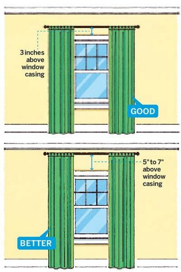 Hang curtains higher than the windows to make the room look bigger!