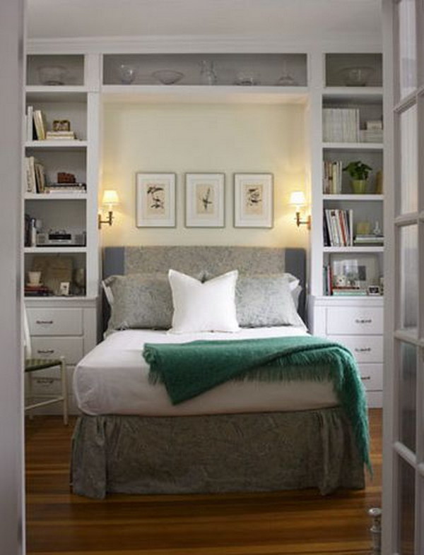 Create a center point with the built-in cupboards and make the room appear larger. 