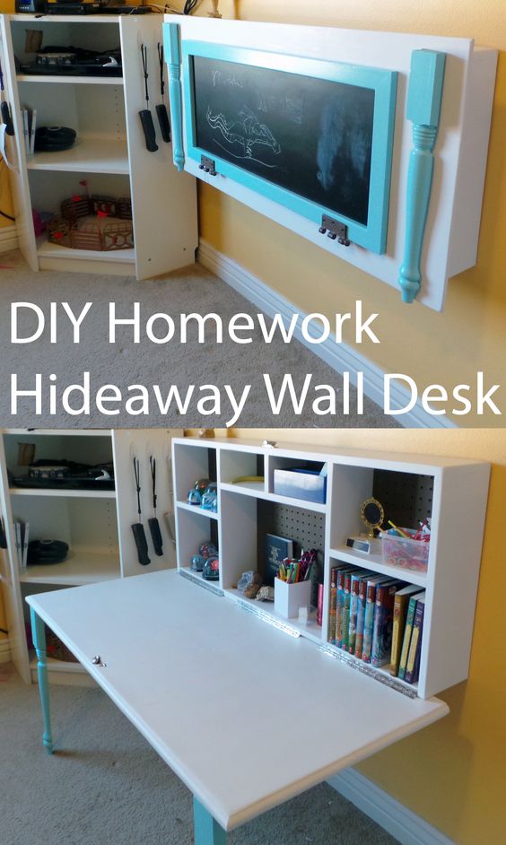 DIY hideaway wall table for kids homework. 
