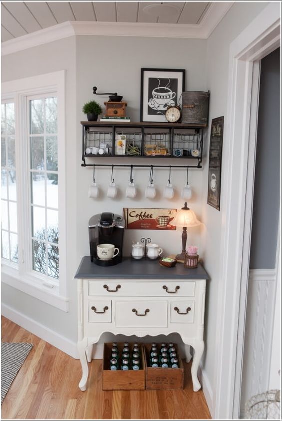 Set up a coffee station in an unused corner in any part of your home. 