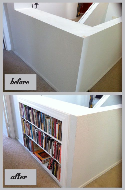 Add bookshelves between the studs. 