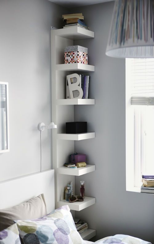 Narrow IKEA shortage shelves help you to effectively use small wall areas by storing small objects in the smallest space. 