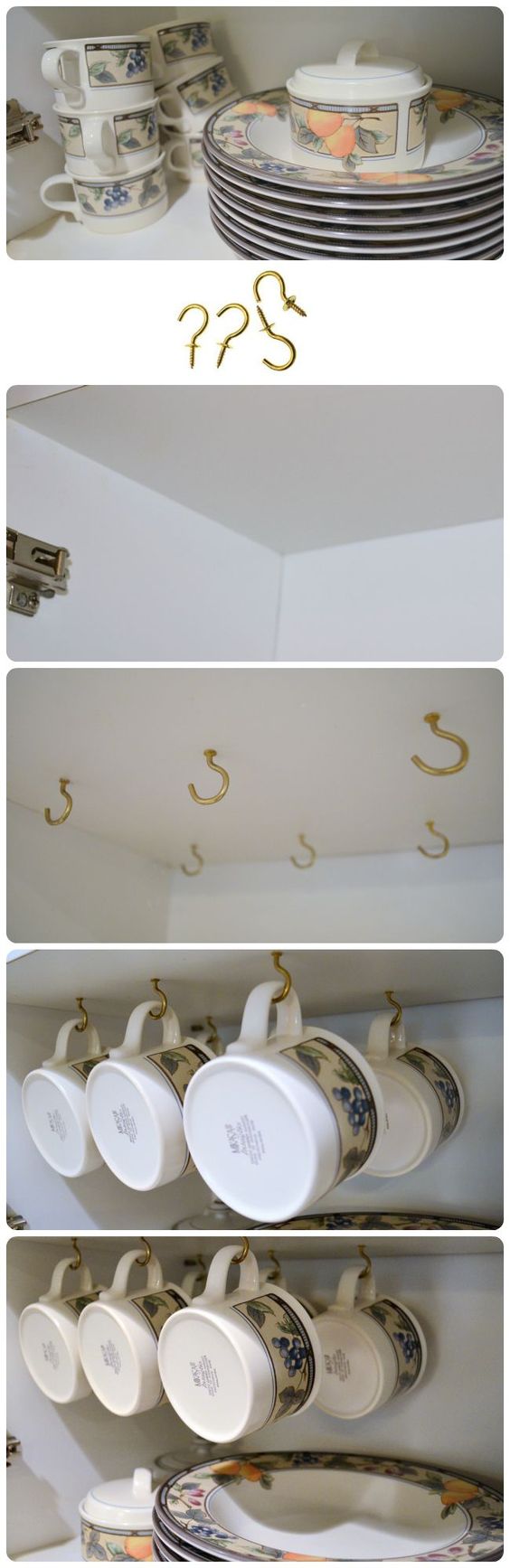     Beautify your cupboards and save space by hanging hooks for your cups. 