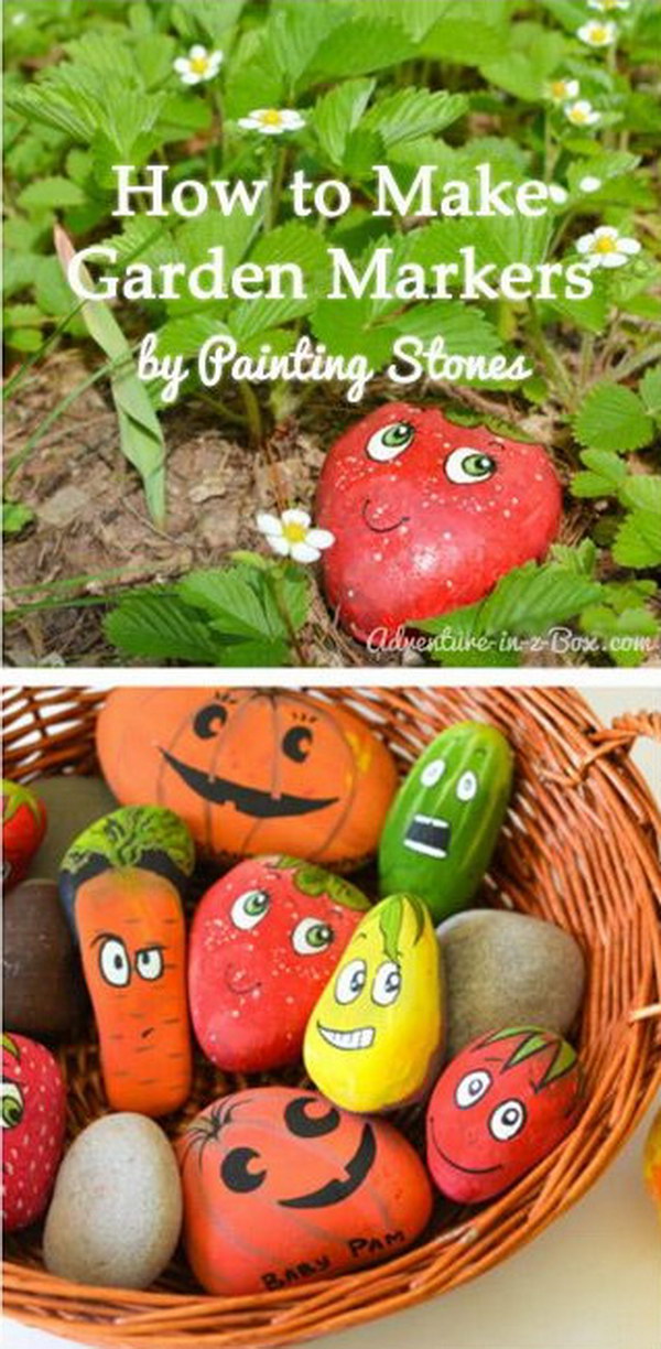 Make cute garden markings with paint stones 