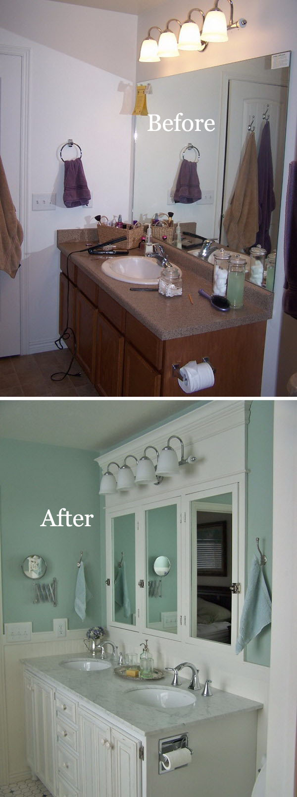 Remodel master bathroom with blue painted walls. 