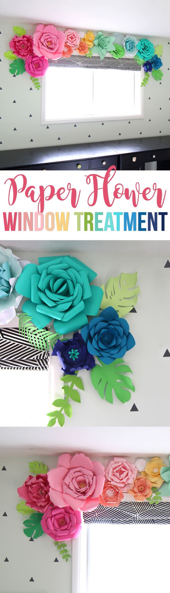 3D paper flower window treatment. 