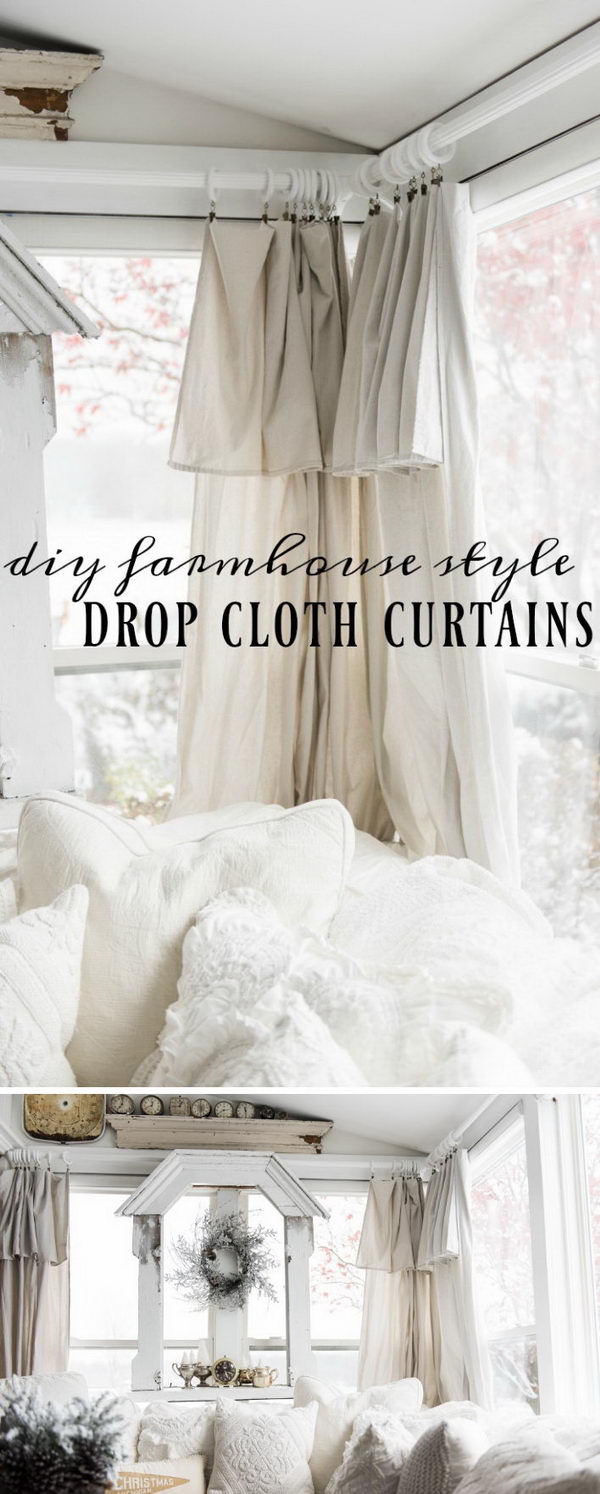 DIY drop fabric curtains. 