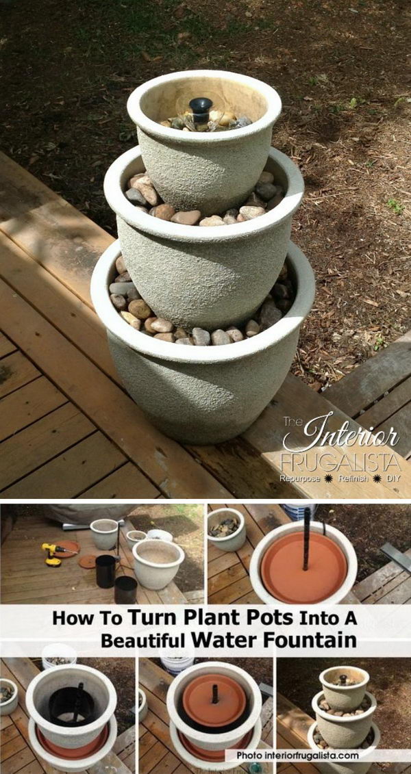 DIY water fountain from flower pots. 