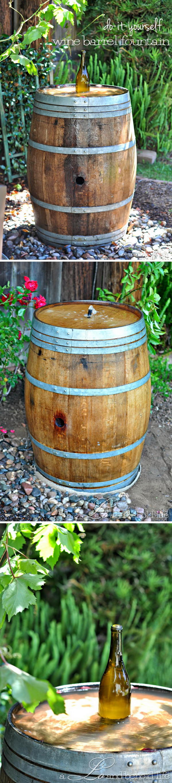 Wine barrel water fountain. 