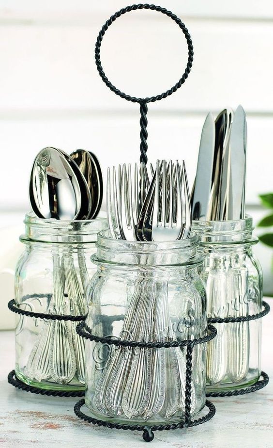 Glass mason jar 3 section cutlery Caddy. 
