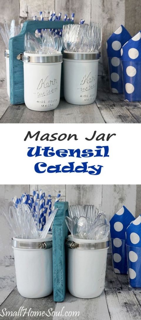 Mason Jar Utensils Caddy. 