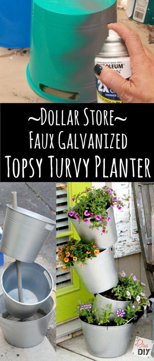 Faux Galvanized Flower Pot with Dollar Store plastic bucket. 