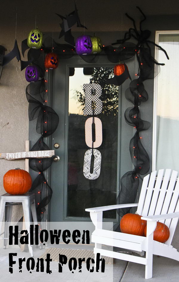 Halloween deco mesh garland for the front door. 