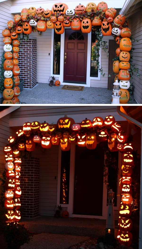 DIY illuminated pumpkin arch. 