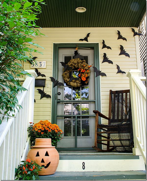 Bat Halloween front door decor. 