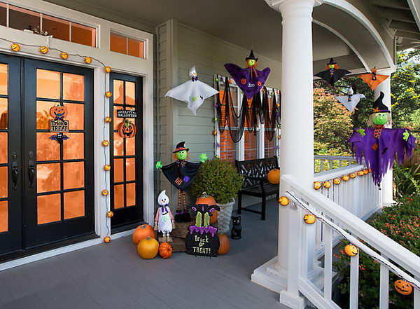 Child-friendly veranda with witch and ghosts. 