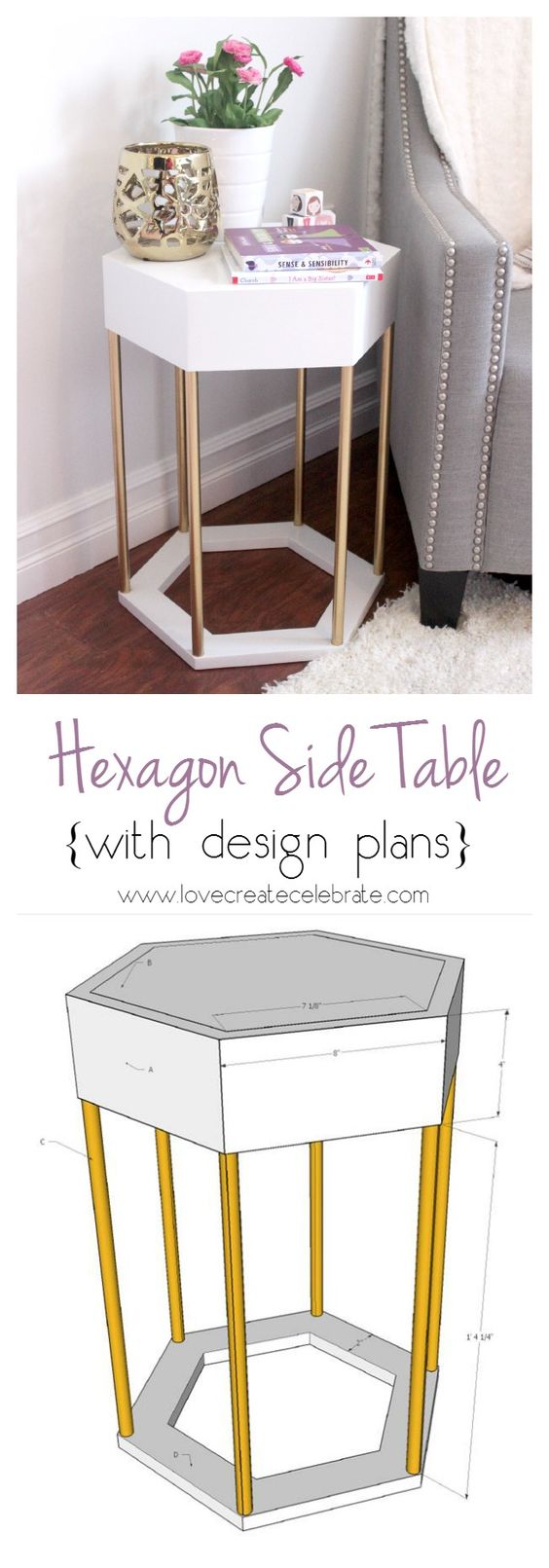 Modern hexagonal side table. 