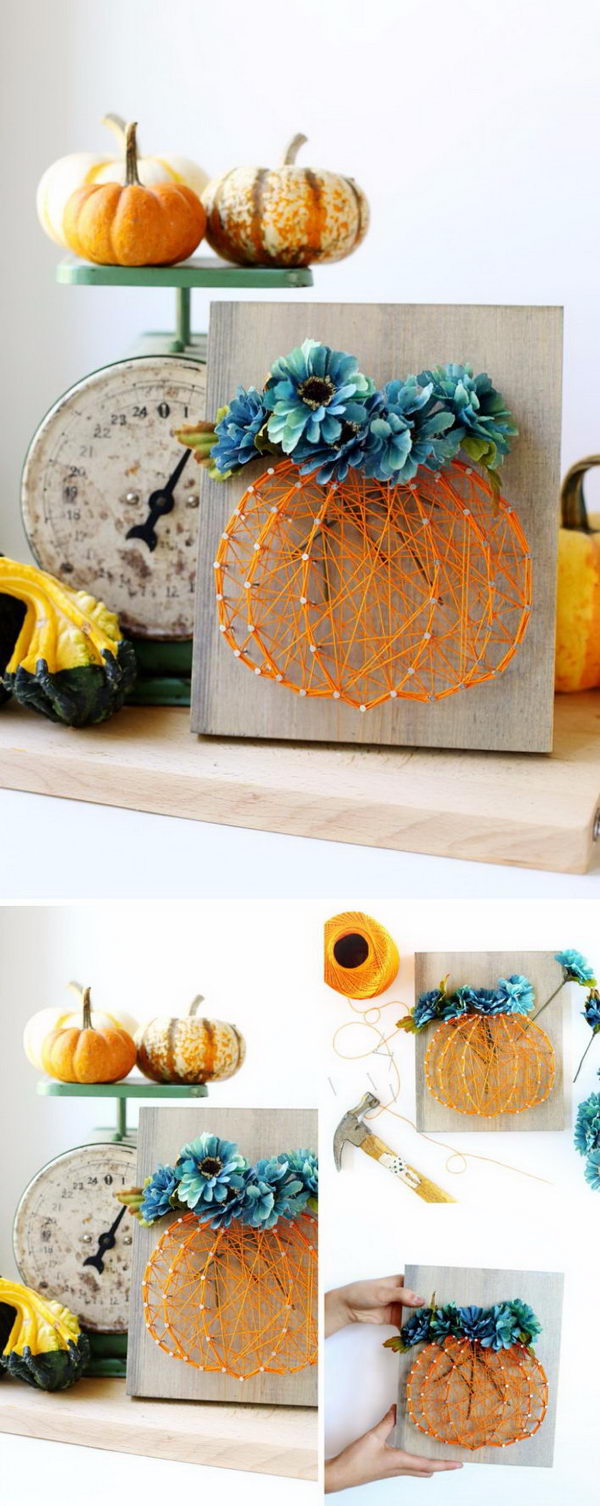 Fall flowers in a pumpkin string art. 