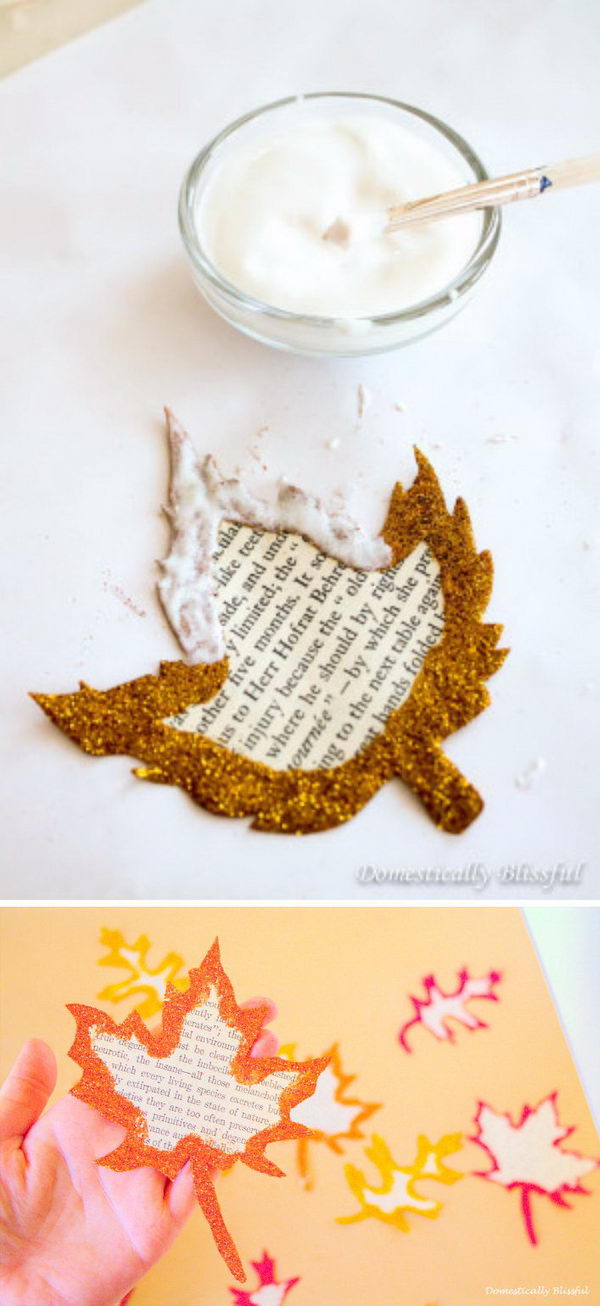 Glittering book page of autumn leaves. 
