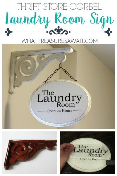 DIY laundry room sign from a Corbel thrift store. 