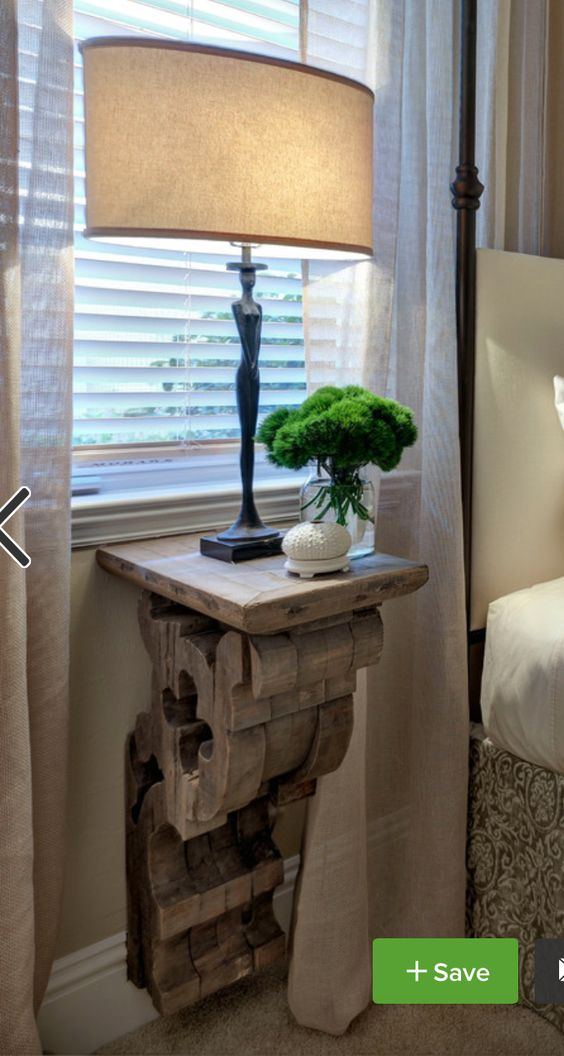 DIY Corbel bedside table for space-saving and a rustic look. 