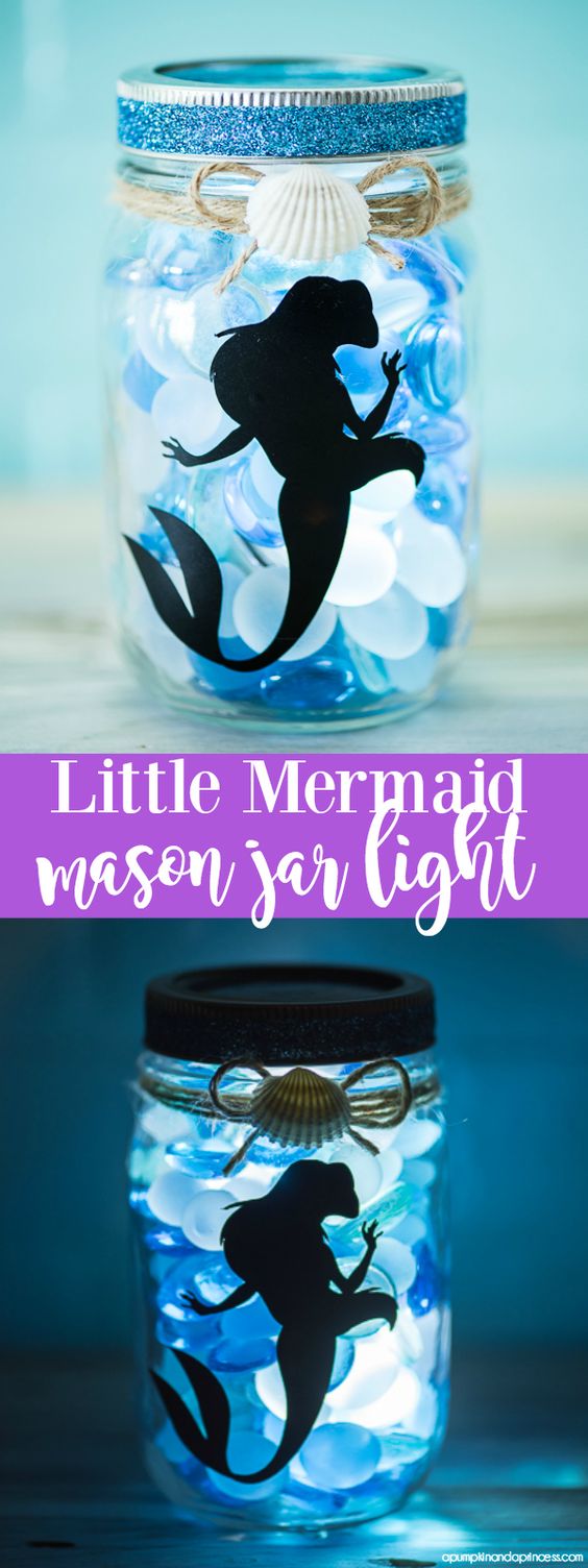DIY little mermaid mason jar light. 