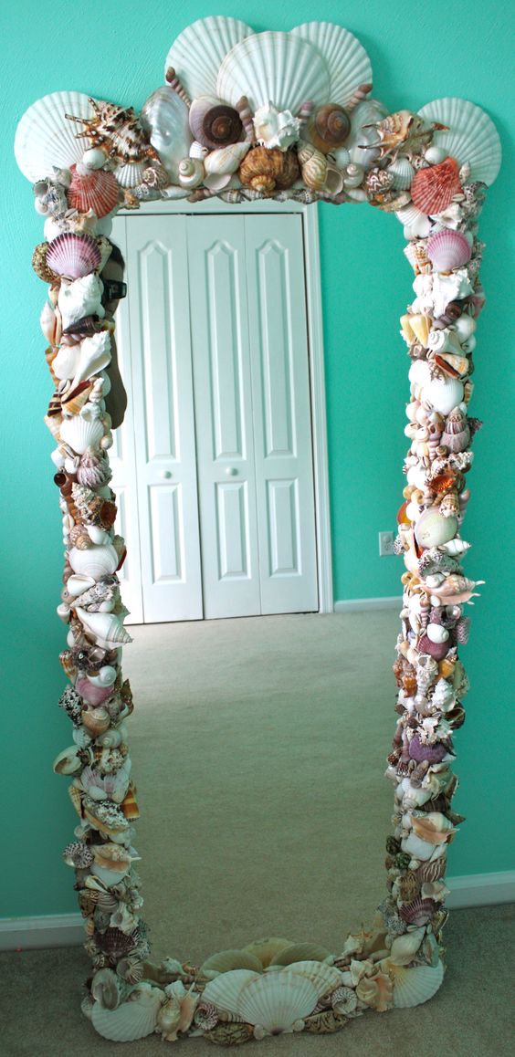 DIY Shell Mirror with shells from Michaels and other craft stores. 