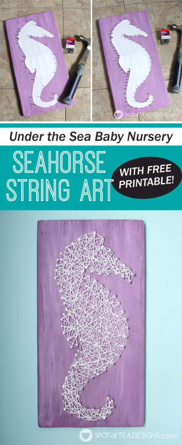 Seahorse String Art with Free Printable. 