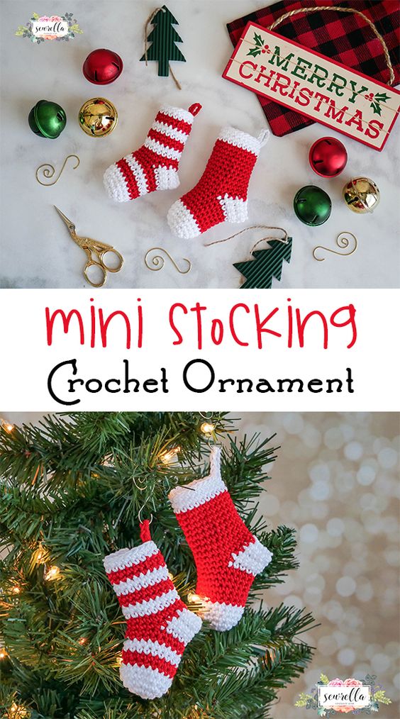 Crochet Mini Stockings Ornament Free Pattern. 