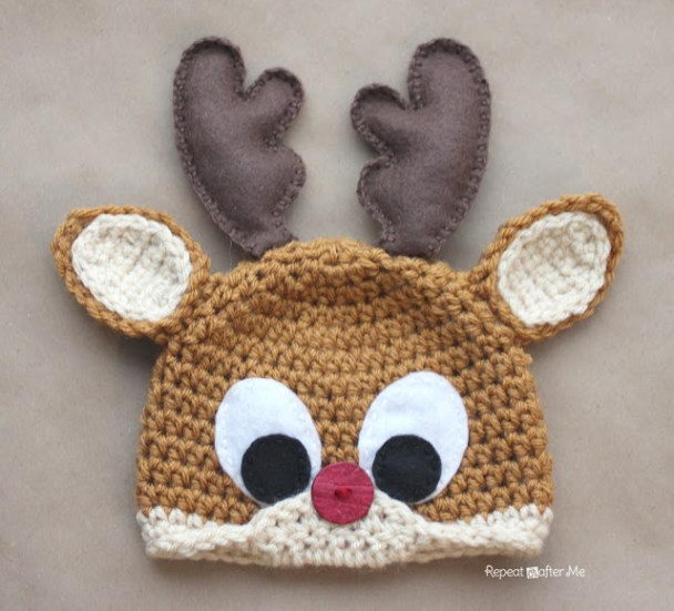 Crochet Rudolph The Reindeer Hat Free Pattern. 