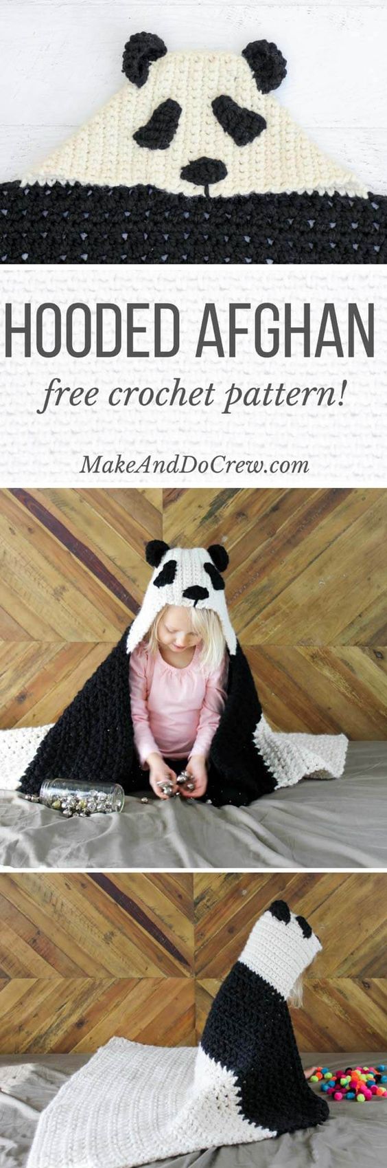 Free Crochet Panda Hooded Baby Afghan Pattern. 