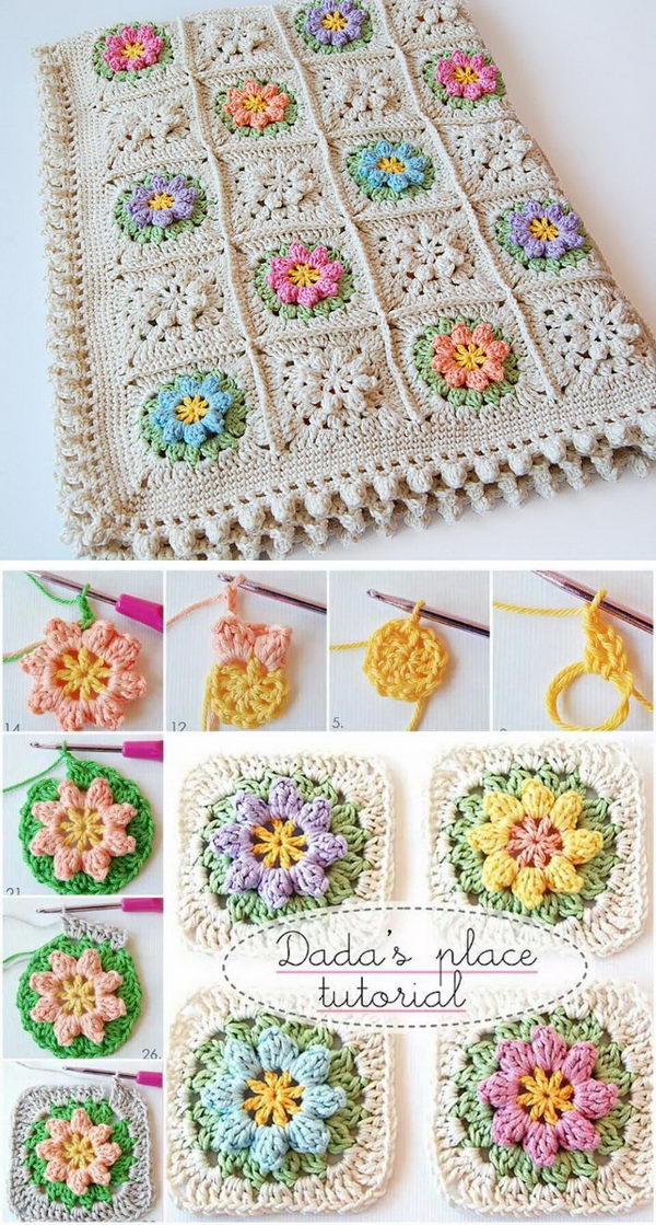 Primavera Flowers Baby Blanket Free crochet pattern. 