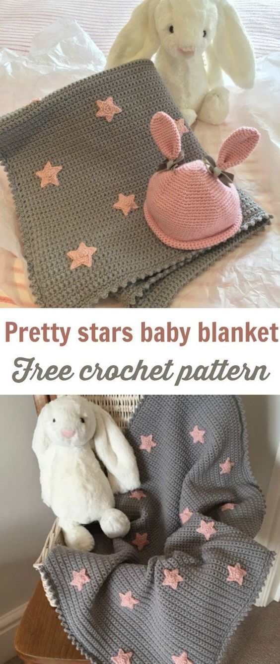 Free baby blanket crochet pattern with cute stars. 