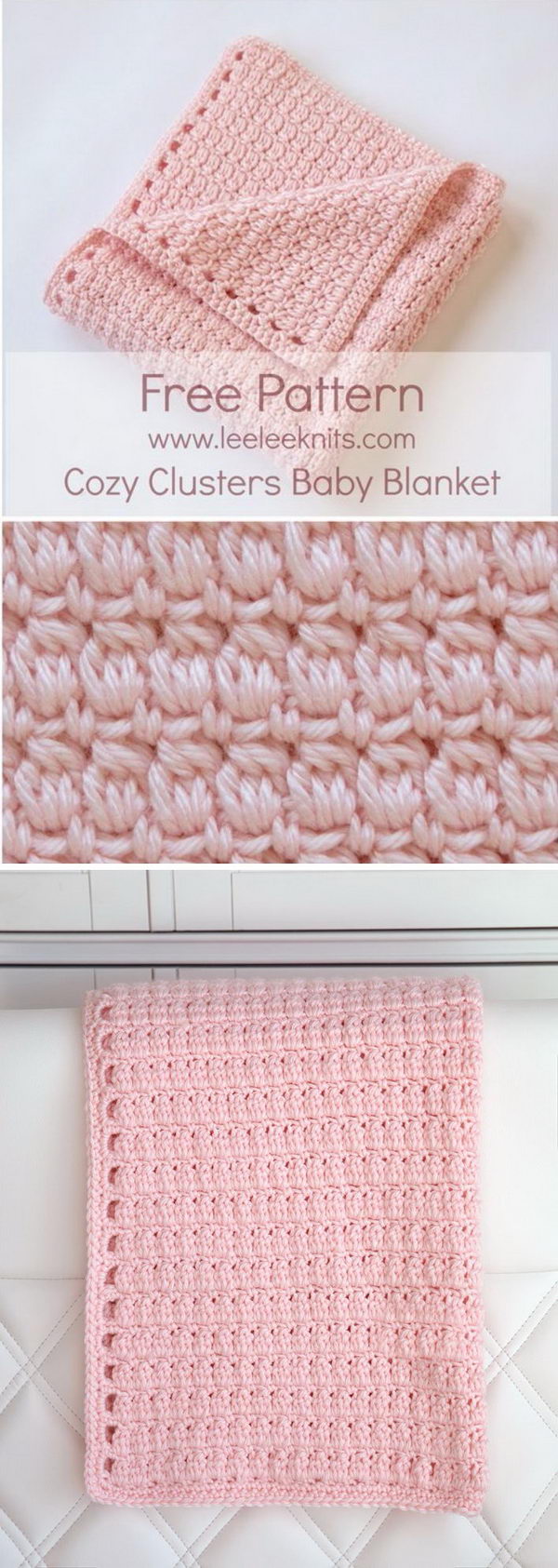 Cozy Cluster Free Crochet Baby Blanket Pattern. 