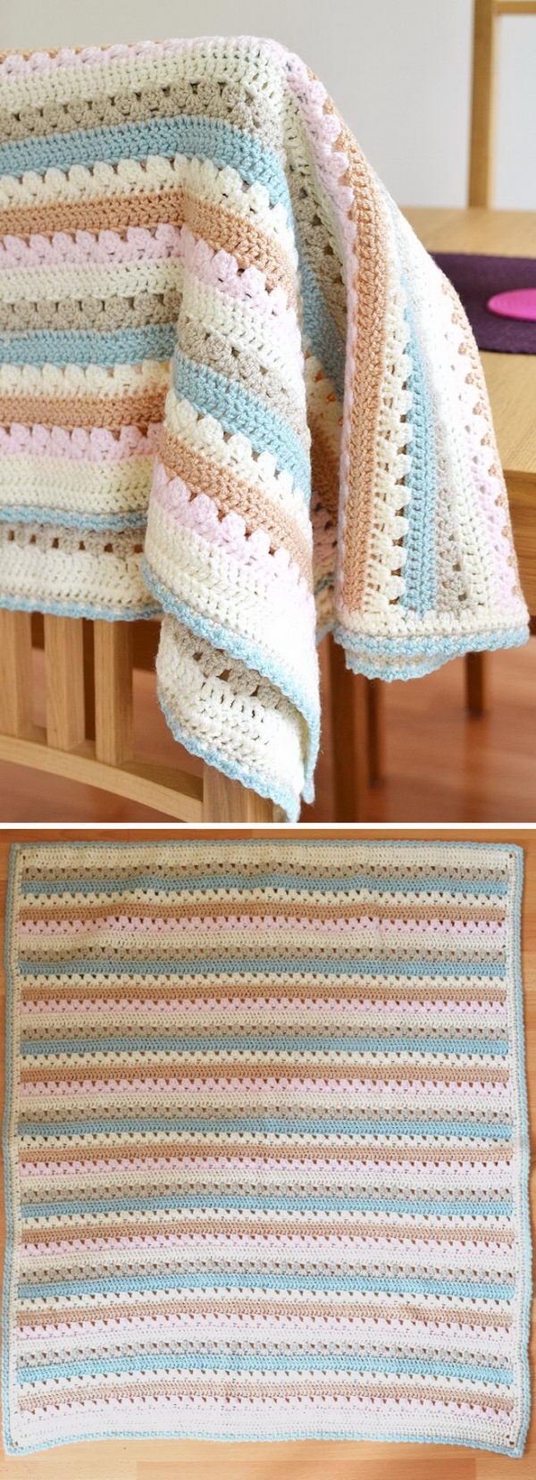 Cozy Stripe Blanket Free crochet pattern. 
