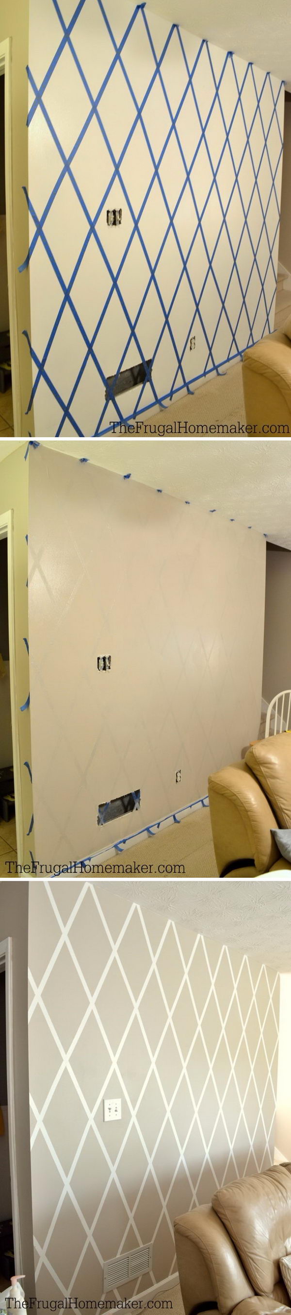 Diamond accent wall with adhesive tape. 