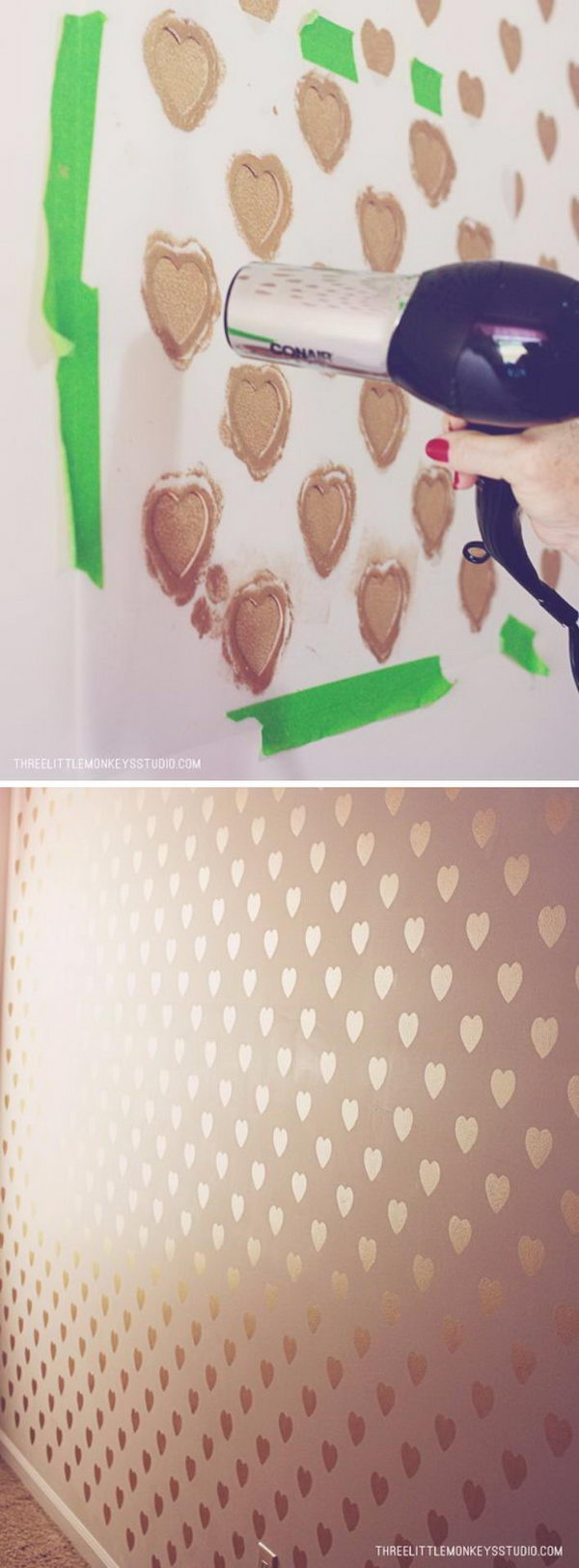 DIY Metallic Heart Feature wall. 