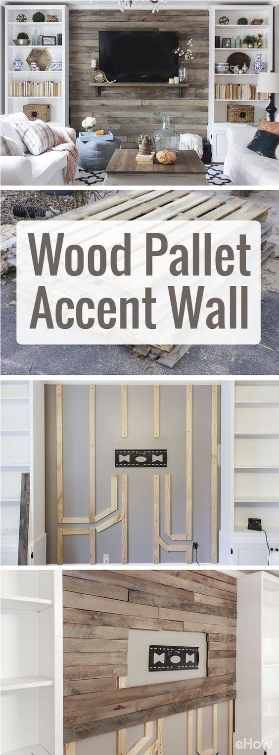 Wooden pallet accent wall. 