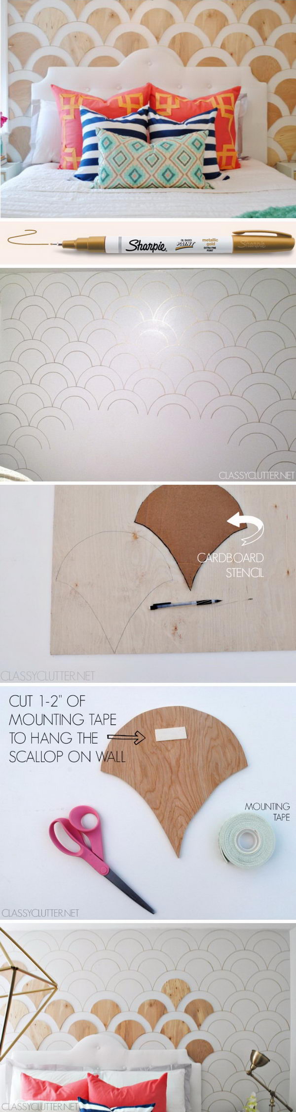 DIY scalloped wood accent wall. 