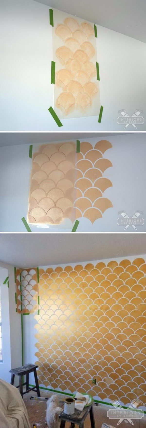 Accent wall made of gold and white scallop. 