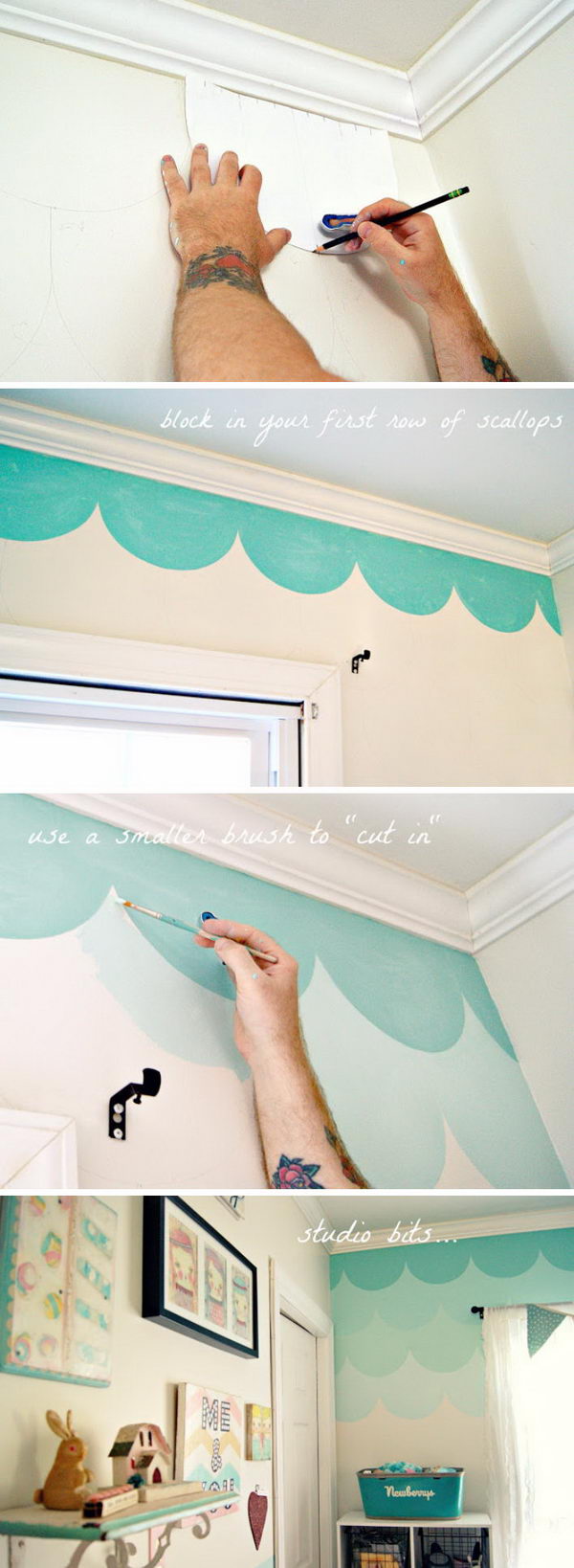 Ombre scallop accent wall. 