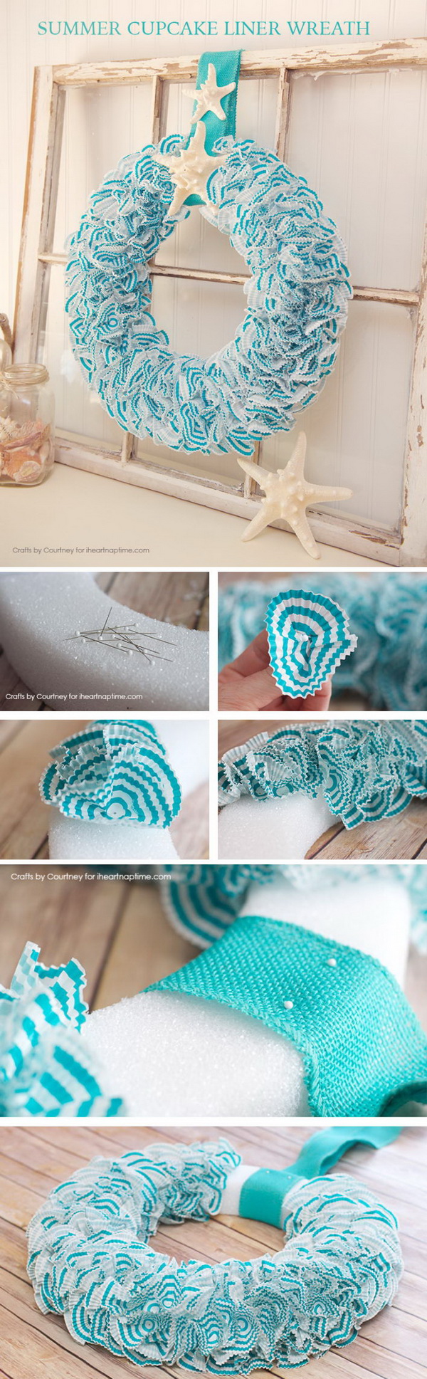 DIY nautical wreath with cupcake liner and shells. 