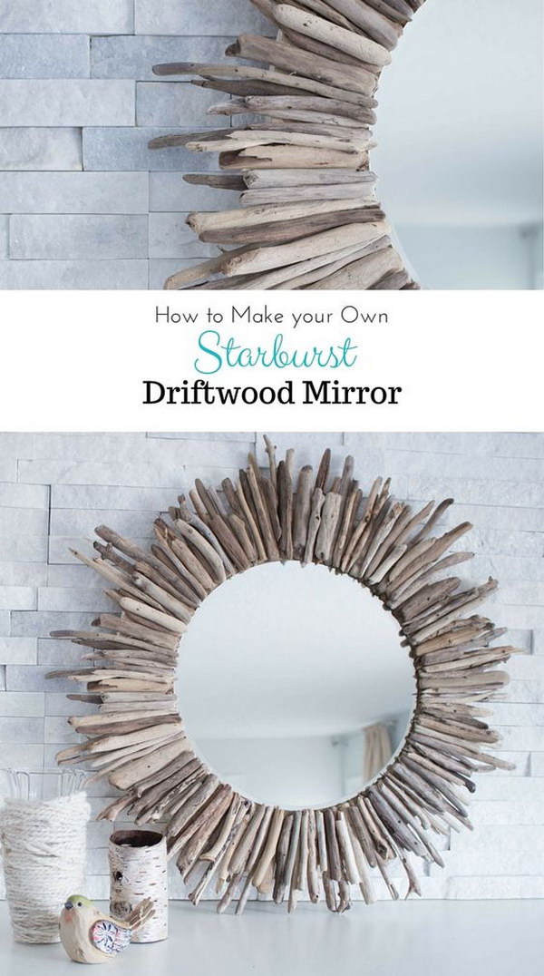 DIY round driftwood mirror. 